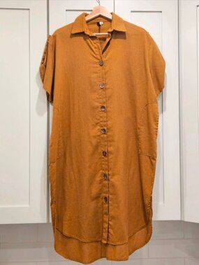 New Directions Woman Mustard Linen Oversized Shirt Dress Size 6